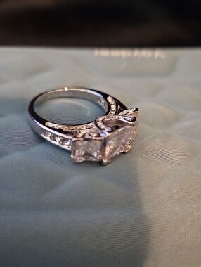 Silver Three-Stone Cubic Zirconia Engagement Ring - White